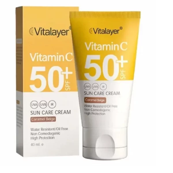 ضد آفتاب ویتالیر رنگ بژ کارامل SPF50 ویتامین سی 40 میل