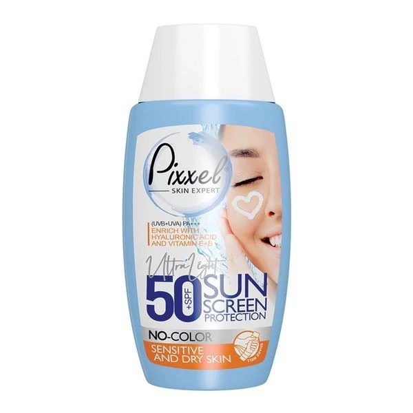 ضد آفتاب پیکسل +SPF50 بدون رنگ مناسب پوست خشک و نرمال و حساس 50 میل