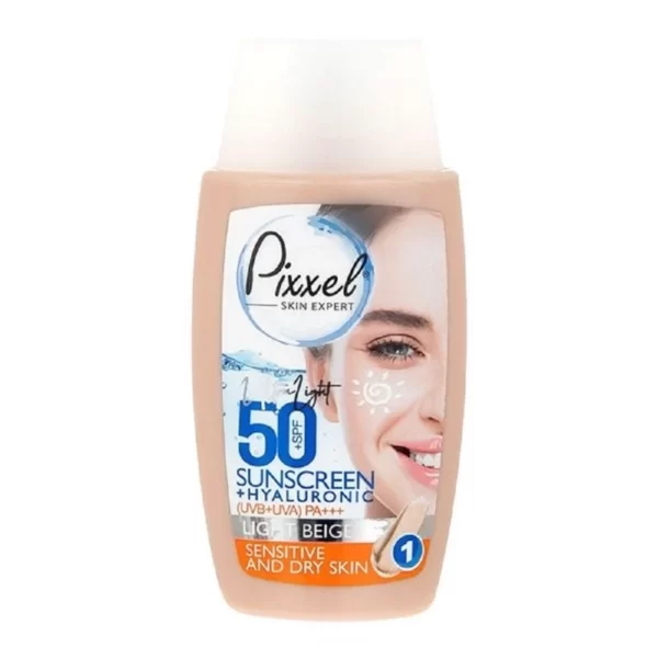 ضد آفتاب پیکسل +SPF50 رنگی بژ روشن مناسب پوست خشک و نرمال و حساس 50 میل
