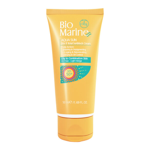 کرم ضد آفتاب 3 در 1 رنگی (بژ روشن) +SPF50 بایومارین – پوست مختلط تا چرب