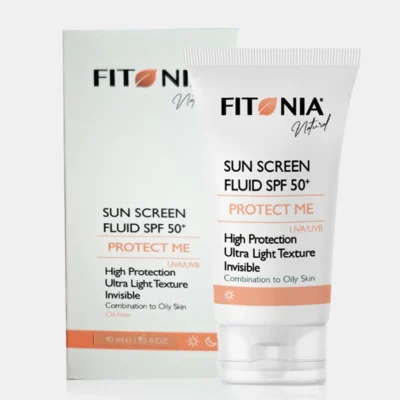 فلوئید ضد آفتاب بی رنگ فیتونیا spf 50 مدل protect me محافظ UVA ، UVB مناسب پوست چرب و مختلط حجم 40 میل